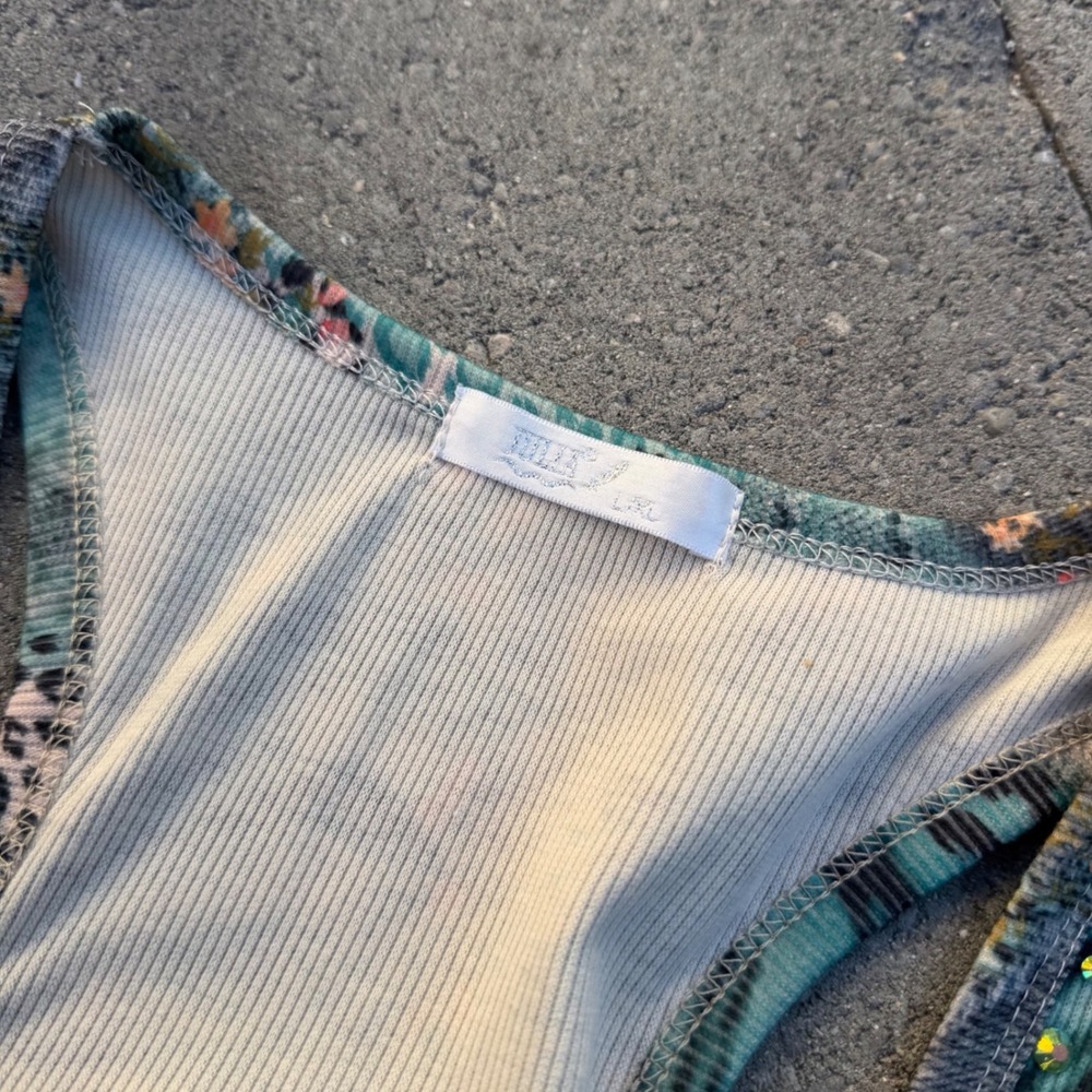 Blue Teal Animal Print Rhinestone Ribbed Racerback Tank Top L XL - Picture 3 of 4